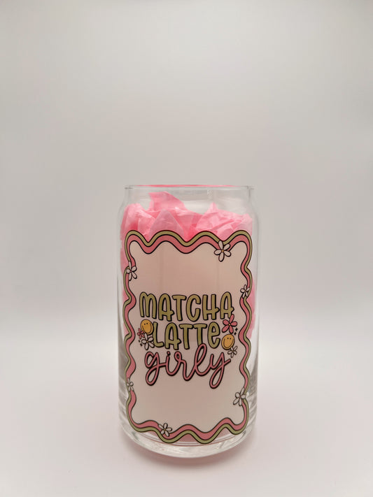 Matcha Latte Girly 16oz Glass Can
