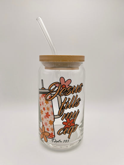 Jesus Fills My Cup 16oz Glass Can