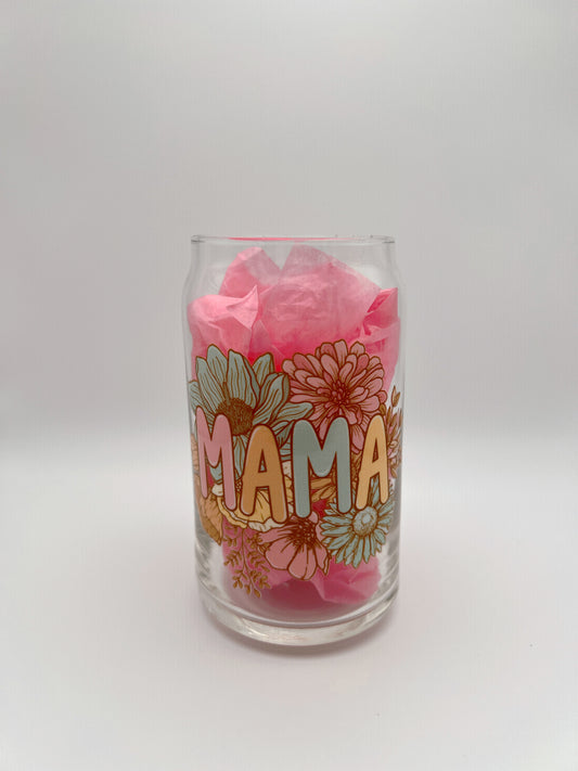 Floral Mama 16oz Glass Can